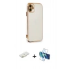 MARSİLYAN™- iPhone 11 Kılıf Yankı Serisi - Siyah 3D Antistatik Seramik Nano Ekran Koruyucu + Renkli Kamera Lens Koruma Cam - TU