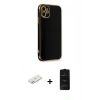 MARSİLYAN™- iPhone 11 Kılıf Yankı Serisi - Siyah 6D Antistatik Mat Seramik Hayalet Nano Ekran Koruyucu + Renkli Kamera Lens Koruma Cam - PE