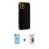 MARSİLYAN™- iPhone 11 Kılıf Yankı Serisi - Siyah 6D Mat Seramik Hayalet Nano Ekran Koruyucu + Neon Fosforlu Kamera Lens - MI