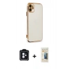 MARSİLYAN™- iPhone 11 Kılıf Yankı Serisi - Siyah 6D Mat Seramik Hayalet Nano Ekran Koruyucu + PVD Metal Kamera Lens - MI
