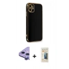 MARSİLYAN™- iPhone 11 Kılıf Yankı Serisi - Siyah 6D Mat Seramik Hayalet Nano Ekran Koruyucu + Raze Metal Kamera Lens - MR