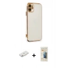 MARSİLYAN™- iPhone 11 Kılıf Yankı Serisi - Siyah 6D Mat Seramik Hayalet Nano Ekran Koruyucu + Renkli Kamera Lens Koruma Cam - PE