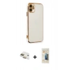 MARSİLYAN™- iPhone 11 Kılıf Yankı Serisi - Siyah 6D Mat Seramik Hayalet Nano Ekran Koruyucu + Pers Alüminyum Kamera Lens - GD