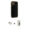 MARSİLYAN™- iPhone 11 Kılıf Yankı Serisi - Siyah 6D Mat Seramik Hayalet Nano Ekran Koruyucu + Pers Alüminyum Kamera Lens - GD