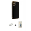 MARSİLYAN™- iPhone 11 Kılıf Yankı Serisi - Siyah 6D Mat Seramik Hayalet Nano Ekran Koruyucu + Renkli Kamera Lens Koruma Cam - SI