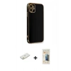 MARSİLYAN™- iPhone 11 Kılıf Yankı Serisi - Siyah 6D Mat Seramik Hayalet Nano Ekran Koruyucu + Renkli Kamera Lens Koruma Cam - TU