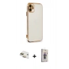 MARSİLYAN™- iPhone 11 Kılıf Yankı Serisi - Siyah Bilvis 3D Cam Ekran Koruyucu + Pers Alüminyum Kamera Lens - GD