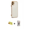 MARSİLYAN™- iPhone 11 Kılıf Yankı Serisi - Siyah Bilvis 3D Cam Ekran Koruyucu + Rainbow Kamera Lens Koruma Cam - KI