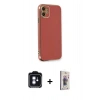 MARSİLYAN™- iPhone 11 Kılıf Yankı Serisi - Siyah Bilvis 3D Cam Ekran Koruyucu + PVD Metal Kamera Lens - MI