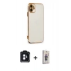 MARSİLYAN™- iPhone 11 Kılıf Yankı Serisi - Siyah Bilvis 3D Cam Ekran Koruyucu + PVD Metal Kamera Lens - MI