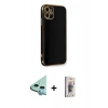 MARSİLYAN™- iPhone 11 Kılıf Yankı Serisi - Siyah Bilvis 3D Cam Ekran Koruyucu + Raze Metal Kamera Lens - MI