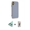 MARSİLYAN™- iPhone 11 Kılıf Yankı Serisi - Siyah Bilvis 3D Cam Ekran Koruyucu + Raze Metal Kamera Lens - MI