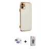 MARSİLYAN™- iPhone 11 Kılıf Yankı Serisi - Siyah Bilvis 3D Cam Ekran Koruyucu + Pers Alüminyum Kamera Lens - GI