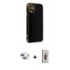 MARSİLYAN™- iPhone 11 Kılıf Yankı Serisi - Siyah Bilvis 3D Cam Ekran Koruyucu + Pers Alüminyum Kamera Lens - GI