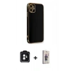 MARSİLYAN™- iPhone 11 Kılıf Yankı Serisi - Siyah Bilvis 3D Cam Ekran Koruyucu + PVD Metal Kamera Lens - YL