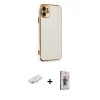 MARSİLYAN™- iPhone 11 Kılıf Yankı Serisi - Siyah Bilvis 3D Cam Ekran Koruyucu + Renkli Kamera Lens Koruma Cam - YL