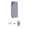MARSİLYAN™- iPhone 11 Kılıf Yankı Serisi - Siyah Bilvis 3D Cam Ekran Koruyucu + Renkli Kamera Lens Koruma Cam - YL