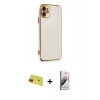 MARSİLYAN™- iPhone 11 Kılıf Yankı Serisi - Siyah Bilvis 3D Mat Cam Ekran Koruyucu + Rainbow Kamera Lens Koruma Cam - KI