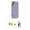 MARSİLYAN™- iPhone 11 Kılıf Yankı Serisi - Siyah Bilvis 3D Mat Cam Ekran Koruyucu + Rainbow Kamera Lens Koruma Cam - KI
