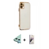 MARSİLYAN™- iPhone 11 Kılıf Yankı Serisi - Siyah Bilvis 3D Mat Cam Ekran Koruyucu + Raze Metal Kamera Lens - MI