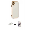 MARSİLYAN™- iPhone 11 Kılıf Yankı Serisi - Siyah Bilvis 3D Mat Cam Ekran Koruyucu + Renkli Kamera Lens Koruma Cam - SI