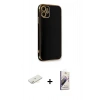 MARSİLYAN™- iPhone 11 Kılıf Yankı Serisi - Siyah Bilvis 3D Mat Cam Ekran Koruyucu + Renkli Kamera Lens Koruma Cam - SI