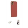 MARSİLYAN™- iPhone 11 Kılıf Yankı Serisi - Siyah Bilvis 3D Mat Cam Ekran Koruyucu + Renkli Kamera Lens Koruma Cam - SI