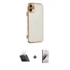 MARSİLYAN™- iPhone 11 Kılıf Yankı Serisi - Siyah Bilvis 3D Mat Cam Ekran Koruyucu + Kamera Lens Koruma Cam - SF
