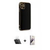 MARSİLYAN™- iPhone 11 Kılıf Yankı Serisi - Siyah Bilvis 3D Mat Cam Ekran Koruyucu + Kamera Lens Koruma Cam - SF