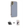 MARSİLYAN™- iPhone 11 Kılıf Yankı Serisi - Siyah Bilvis 3D Mat Cam Ekran Koruyucu + Kamera Lens Koruma Cam - SF