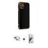 MARSİLYAN™- iPhone 11 Kılıf Yankı Serisi - Siyah Bilvis 3D Mat Cam Ekran Koruyucu + Pers Alüminyum Kamera Lens - YL