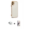 MARSİLYAN™- iPhone 11 Kılıf Yankı Serisi - Siyah Bilvis 3D Mat Cam Ekran Koruyucu + Pers Alüminyum Kamera Lens - YL