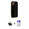 MARSİLYAN™- iPhone 11 Kılıf Yankı Serisi - Siyah Bilvis 5in1 3D Magic Cam Ekran Koruyucu + Kamera Lens Koruma Cam - SF