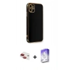 MARSİLYAN™- iPhone 11 Kılıf Yankı Serisi - Siyah Bilvis 5in1 3D Magic Cam Ekran Koruyucu + Kırmızı Pers Alüminyum Kamera Lens