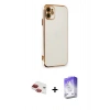 MARSİLYAN™- iPhone 11 Kılıf Yankı Serisi - Siyah Bilvis 5in1 3D Magic Cam Ekran Koruyucu + Kırmızı Pers Alüminyum Kamera Lens