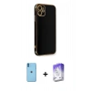 MARSİLYAN™- iPhone 11 Kılıf Yankı Serisi - Siyah Bilvis 5in1 3D Magic Cam Ekran Koruyucu + Neon Fosforlu Kamera Lens - MI