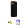 MARSİLYAN™- iPhone 11 Kılıf Yankı Serisi - Siyah Bilvis 5in1 3D Magic Cam Ekran Koruyucu + Rainbow Kamera Lens Koruma Cam - KI