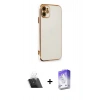 MARSİLYAN™- iPhone 11 Kılıf Yankı Serisi - Siyah Bilvis 5in1 3D Magic Cam Ekran Koruyucu + Kamera Lens Koruma Cam - SF
