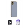 MARSİLYAN™- iPhone 11 Kılıf Yankı Serisi - Siyah Bilvis 5in1 3D Magic Cam Ekran Koruyucu + PVD Metal Kamera Lens - SH