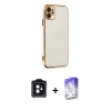 MARSİLYAN™- iPhone 11 Kılıf Yankı Serisi - Siyah Bilvis 5in1 3D Magic Cam Ekran Koruyucu + PVD Metal Kamera Lens - SH
