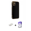 MARSİLYAN™- iPhone 11 Kılıf Yankı Serisi - Siyah Bilvis 5in1 3D Magic Cam Ekran Koruyucu + Renkli Kamera Lens Koruma Cam - YL