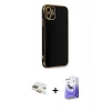 MARSİLYAN™- iPhone 11 Kılıf Yankı Serisi - Siyah Bilvis 5in1 5D Magic Hayalet Cam Ekran Koruyucu + Pers Alüminyum Kamera Lens - GD