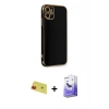 MARSİLYAN™- iPhone 11 Kılıf Yankı Serisi - Siyah Bilvis 5in1 5D Magic Hayalet Cam Ekran Koruyucu + Rainbow Kamera Lens Koruma Cam - KI