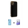 MARSİLYAN™- iPhone 11 Kılıf Yankı Serisi - Siyah Bilvis 5in1 5D Magic Hayalet Cam Ekran Koruyucu + Neon Fosforlu Kamera Lens - MI