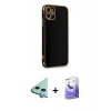 MARSİLYAN™- iPhone 11 Kılıf Yankı Serisi - Siyah Bilvis 5in1 5D Magic Hayalet Cam Ekran Koruyucu + Mavi Raze Metal Kamera Lens