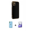 MARSİLYAN™- iPhone 11 Kılıf Yankı Serisi - Siyah Bilvis 5in1 5D Magic Hayalet Cam Ekran Koruyucu + Neon Fosforlu Kamera Lens - YL