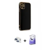 MARSİLYAN™- iPhone 11 Kılıf Yankı Serisi - Siyah Bilvis 5in1 5D Magic Hayalet Cam Ekran Koruyucu + Pers Alüminyum Kamera Lens - LT