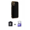 MARSİLYAN™- iPhone 11 Kılıf Yankı Serisi - Siyah Bilvis 5in1 5D Magic Hayalet Cam Ekran Koruyucu + PVD Metal Kamera Lens - SH