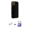 MARSİLYAN™- iPhone 11 Kılıf Yankı Serisi - Siyah Bilvis 5in1 5D Magic Hayalet Cam Ekran Koruyucu + Renkli Kamera Lens Koruma Cam - TU