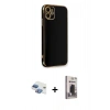 MARSİLYAN™- iPhone 11 Kılıf Yankı Serisi - Siyah Bilvis Hayalet Cam Ekran Koruyucu + Pers Alüminyum Kamera Lens - GI